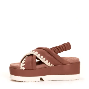 Acquista le MOU - cross wedge sandal in pelle rosa antico