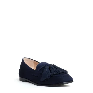mocassino camoscio blu con fiocchetto