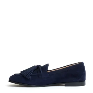 mocassino camoscio blu con fiocchetto