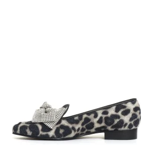 mocassino fiocco strass e stampa leopardo