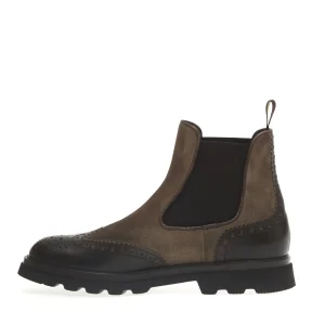 Scarpe Beatles: Pelle marrone e camoscio grigio perla con cuciture