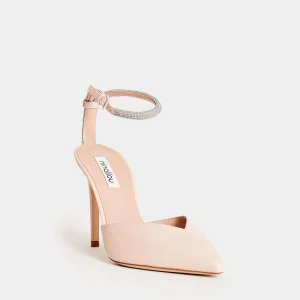 Scarpe eleganti in pelle rosa con cinturino strass 90mm