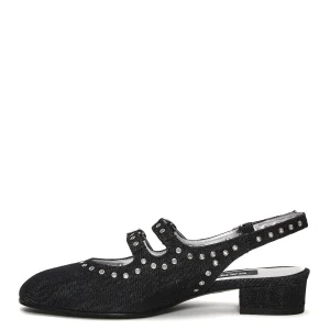 slingback tessuto jeans e borchie tacco 30 mm