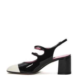 slingback vernice nera e binaca tacco 60 mm