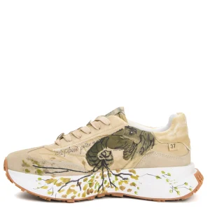 sneakers verde e beige dipinta a mano