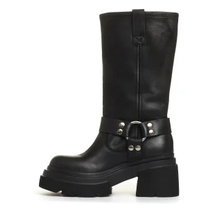 stivale biker pelle nera fondo grosso