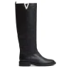 stivale pelle nera V argento