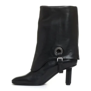 stivaletto con risvolto tacco 70 mm nero