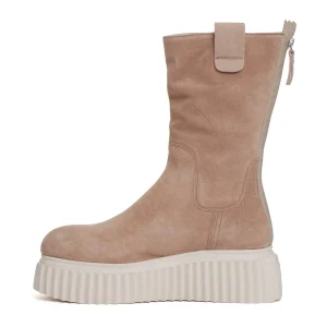 stivaletto fondo bianco in camoscio beige